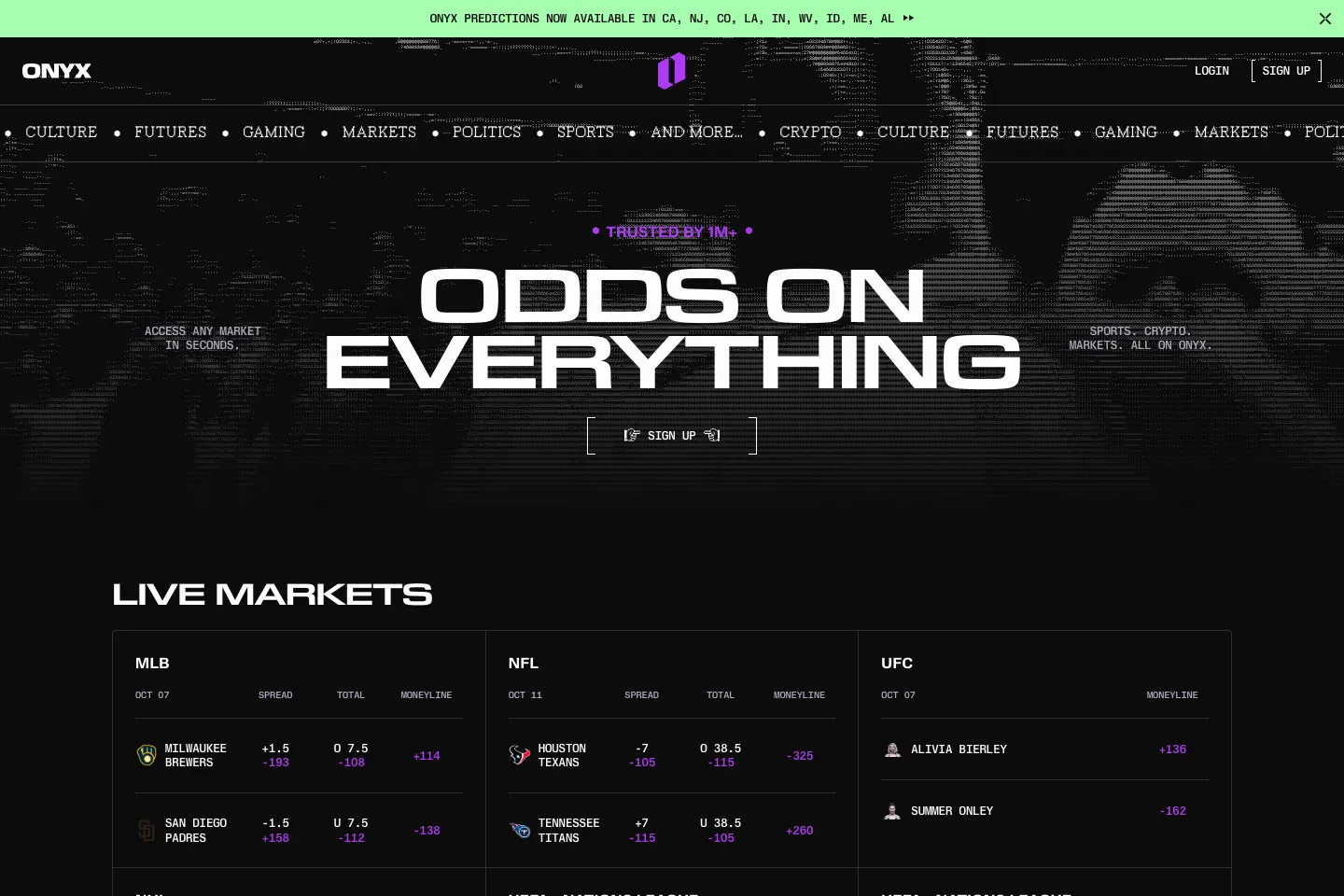 Onyx public website captured on 6 October 2026